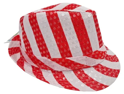 Produktbild von Pailletten-Hut, rot-weiß gestreift, Karneval, Fasching, Einheitsgröße