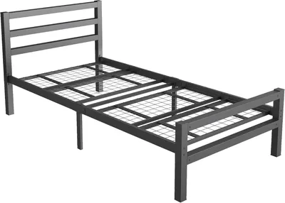 Produktbild von Metall Bettgestell 90x200 cm Schwarz – Stabiler Stahl Bettrahmen mit Kopf- und Fußteil, Hochleistungsgeflecht, 350 kg belastbar, 27,5 cm Stauraum, einfache Montage