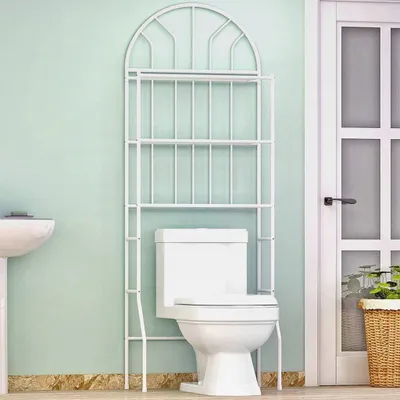 Produktbild von Waschmaschinenregal Badezimmerregal Mir Haken, 3-Tiers lackierter Stahl Toilettenregal WC-Regal Badezimmer Regal Aufbewahrungsregal für Badezimmer, Toilettenhalter(65 * 34 * 177 cm weiß)