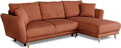 Image de Canapé d'angle convertible, Réversible, 3/4 places, Velours côtelé Terracotta, Coffre de rangement, 244 x 158 x 86 cm