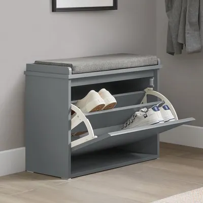 Obrázok produktu pre Skriňa na topánky s sedákom – 62x46x26 cm – stojaca polička na topánky a úložný nábytok do predsiene