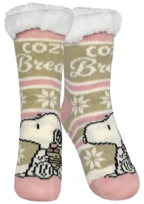 Produktbild von The Peanuts Snoopy Hüttensocken - Cozy Break - Haussocken für Damen Kuschelsocken Flauschige Wintersocken warme Frauen Socken Rosa/Beige 39-42