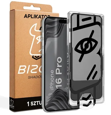Produktbild von Gehärtetes Glas mit Privatschutzfilter und Applikationsrahmen für iPhone 16 Pro, Bizon Glass Aplikator Shadow, 1 Set