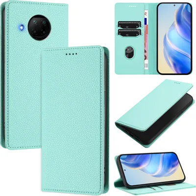 Image de Etui en cuir pour Xiaomi Mi 10T Lite 5G, cuir Litschi, étui portefeuille avec fentes pour cartes et support Turquoise