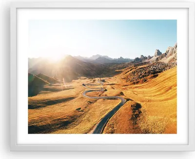 Produktbild von Gerahmtes Poster - Weißer Rahmen - Sonne Berge Weg - 50x40 cm - Wand Bild - Wanddeko - Wandbilder - Kunstposter - Wandposter - Bilderrahmen - Bilder - Kunstdruck - Wanddekoration - P2WAA50x40-4836
