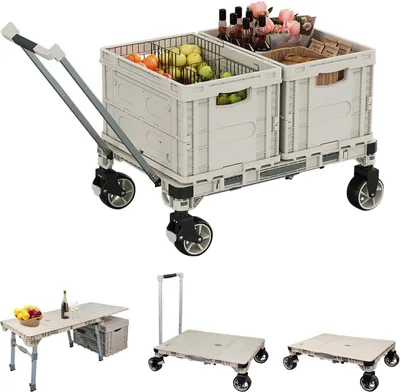 Produktbild von Faltbarer Plattformwagen – Plattformwagen, Transportwagen, Rollwagen, Handwagen – 3-in-1 Campingtisch