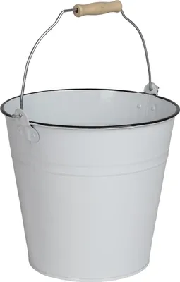 Image de Seau 10L blanc avec poignée en bois Seau de nettoyage Seau à eau Seau en métal Vintage