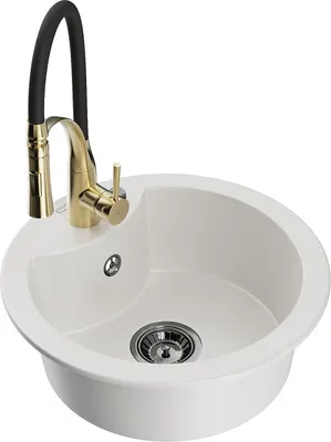 Produktbild von Mexen Diego 1-Becken-Granit-Spüle mit Mischbatterie Aster, Weiß - 6512-20-73450-57-B