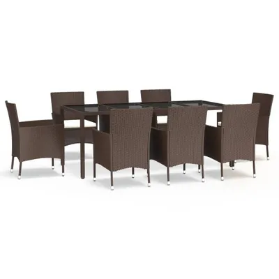 Produktbild von vidaXL 9-tlg. Garten-Essgruppe mit Kissen Braun Poly Rattan