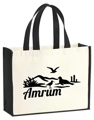 Produktbild von Huuraa Jutetasche Amrum Strandmotiv 21 Liter Black Jute und Baumwolle Einkaufstasche Geschenkidee