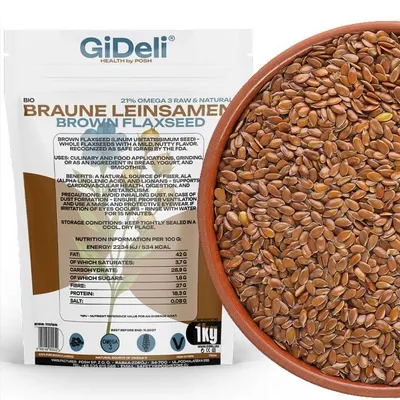 Produktbild von Braune Leinsamen 1kg Ganze Körner Vegan Natur Ballaststoffreich Backen GiDeli