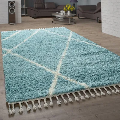 Produktbild von Shaggy Teppich Wohnzimmer Hochflor Rauten Muster Skandi Design Grösse 60x100 cm