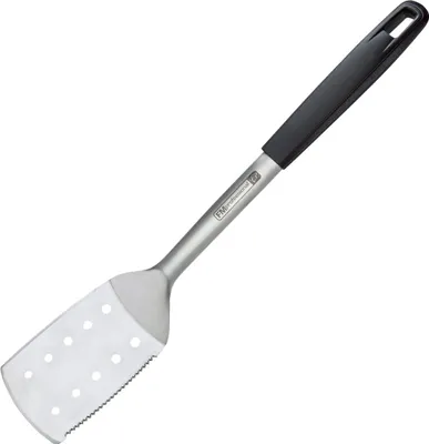 Produktbild von FMprofessional Grill-/Bratenwender BBQ, Bratenheber aus Edelstahl, hochwertiger Fleischwender mit gewellter Klinge (Farbe: Schwarz/Silber)