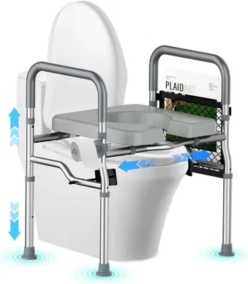 Imagen del producto de Asiento de inodoro con barras laterales, de altura ajustable de 68 a 78 cm, con capacidad de hasta 150 kg, ideal para personas mayores