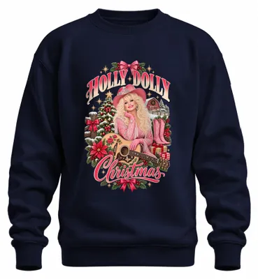 Zdjęcie produktu dla Bluza z kapturem w stylu country, z motywem "Holly Dolly Christmas", dla dziewczyn, w kolorze granatowym, rozmiar S