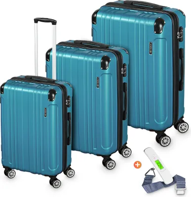 Produktbild von Hartschalenkoffer Kofferset 3 teilig mit TSA Zahlenschloss 4 Rollen ABS-Hartschale, Reisekoffer Trolley Rollkoffer Koffer - nebelblau