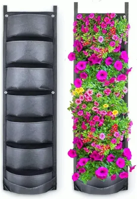 Produktbild von Vertikale Garten mit Bewässerungssystem - Vertikaler Gemüsegarten - Pflanzenbehälter – Pflanzenturm – Gemüsebeete – Anzuchtbehälter – 7 Taschen - Schwarz
