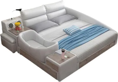 Produktbild von Bett Multifunktion Regal Schrank USB Ladestation Doppel Leder Betten 180x200