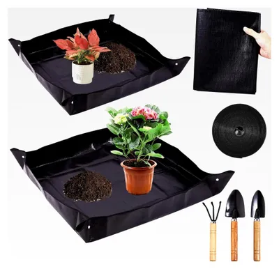 Produktbild von 2 Stück Pflanzmatte, Umtopfmatte, Gartenmatte, Faltbare Wanne, 100cm x 100cm