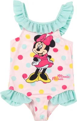 Produktbild von Disney Minnie Mouse Badeanzug mit Rüschen für Mädchen - Kinder Schwimmanzug Einteiler Rosa/Türkis 110-116