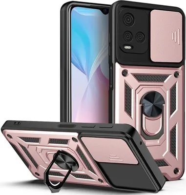 Produktbild von VIVO Y21s Hülle mit Ring Ständer Halter Dia Kameraschutz TPU Bumper Silikon Schutzhülle für VIVO Y21s Rosa