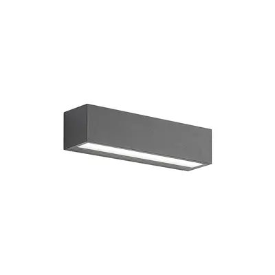 A rectangular LED wall light fixture with a gray exterior and a white light strip.
