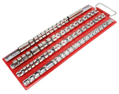 Immagine prodotto di Porta-utensili robusto - Organizer - Supporto porta-attrezzi - Per utensili da 1/2, 1/4, 3/8 di pollice - 80 pezzi - Acciaio inossidabile e plastica - Organizer per bussole