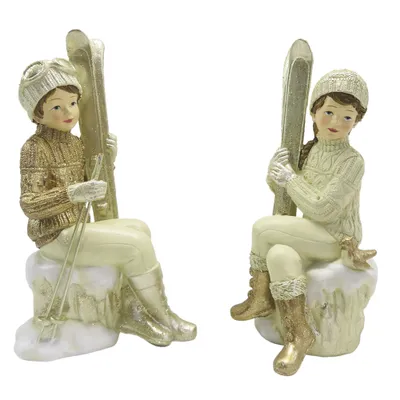 Produktbild von Clayre & Eef Figur 2-er Set Kinder 18 cm Beige Goldfarbig Kunststoff