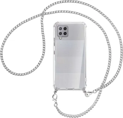 Produktbild von Handykette Backcover-Schutzhülle mit Band (Metall silberfarben) für Samsung Galaxy A42 5G - silberfarbene Kette