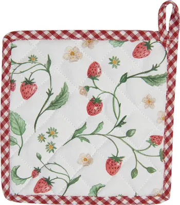Produktbild von Clayre & Eef Topflappen 20x20 cm Weiß Rot Baumwolle Erdbeeren