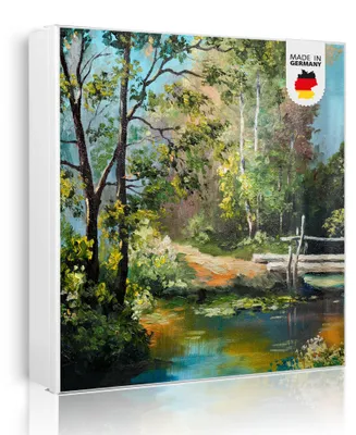Produktbild von banjado Schlüsselkasten aus Metall, 30x30cm groß mit 32 Haken, als Magnettafel nutzbar, Korpus weiß, Anschlag links, Kleine Brücke [SKGW2 12353]