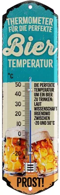 Produktbild von Retro Blechschild Thermometer BIER TEMPERATUR, lustiges Sprüche Bier Schild als Partykeller Deko, Kneipen und Bar Dekoration für Stammtisch