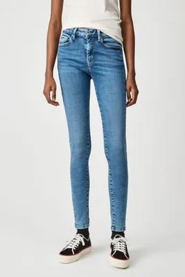 Produktbild von Pepe Jeans Damen Stretch Jeans in Blau mit gebürsteten Stellen und dezenten Ziernähten
