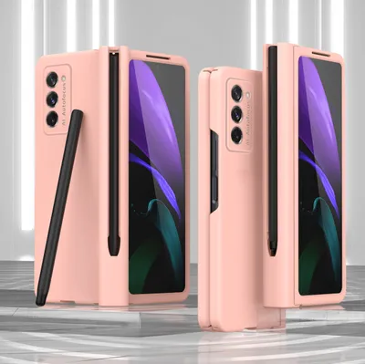 Image de Etui pour Galaxy Z Fold 2 5G, PC rigide avec protection de la charnière et porte-stylo, avec protection d'écran Rose
