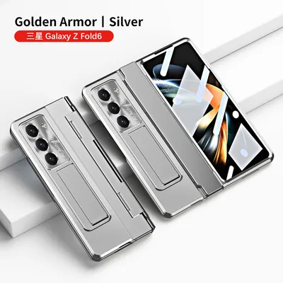 Obrázek produktu pro Pouzdro na Samsung Galaxy Z Fold 6 s ochranou displeje a objektivu, galvanizované pouzdro se stojánkem Stříbro