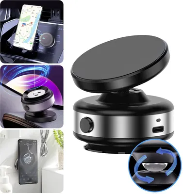 Productafbeelding van Magnetische telefoonhouder voor auto, 360 graden draaibaar, met dubbelzijdige magnetische en vacuümvaste bevestiging, geschikt voor