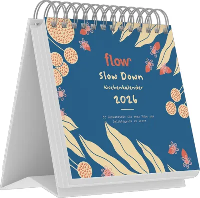 Produktbild von Flow - Der Slow Down Kalender 2026 - Tischkalender 16x17 cm mit 53 Denkanstößen & Tipps für mehr Achtsamkeit, inspirierender Aufstellkalender für Alltag & Büro