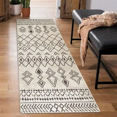 Immagine prodotto di Ibenzoa® Tappeto antiscivolo per cucina, 60 x 210 cm – microfibra morbida, motivo geometrico, color beige
