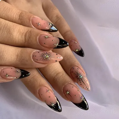 Immagine prodotto di 24 pezzi Unghie acriliche nere French Tips Press on Nails Almond