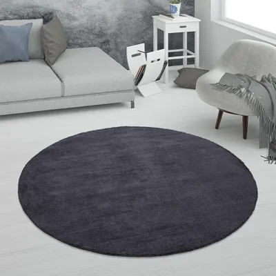 Produktbild von Teppich Wohnzimmer Kurzflor Handgewebt Modernes Einfarbiges Muster Weich Grösse 120 cm Rund