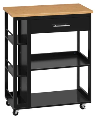 Zdjęcie produktu dla Wózek kuchenny – wózek serwowy – 73 x 88 x 38 cm – 3 szuflady – półki – blat – kółka z hamulcem – czarny