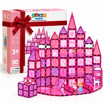 Produktbild von Olvy Magnetische Bausteine Montessori Spielzeug 80 pcs -Magnetic Tiles Kinder -Magnetbausteine - Magnetisches Konstruktionsspielzeug, Magna,Prinzessin