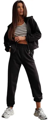 Produktbild von Damen Jogginganzug Freizeitanzug mit Kapuzenjacke, Schwarz/S/36