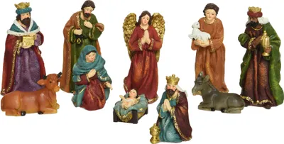 Produktbild von Krippenfiguren 10 Stück - 100% Handbemalt / Größe ca. 11 cm - Weihnachtskrippe Figuren