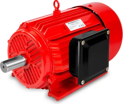 A red electric motor is shown against a white background.