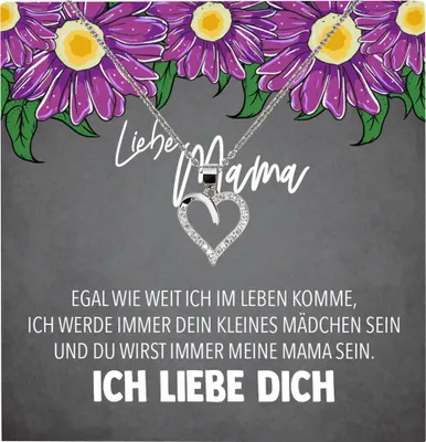Produktbild von 22Feels Echt Silber Halskette - Liebe Mama Geschenk von Tochter Geburtstag und Muttertag Mutter Schmuck Set für Frauen - Herz Anhänger, Karte