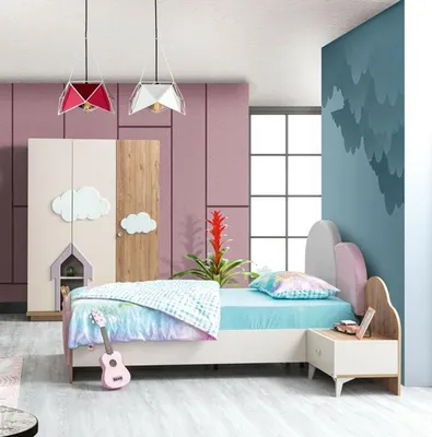 Produktbild von Kinderzimmer Set Kinderbett Nachttisch Kleiderschrank