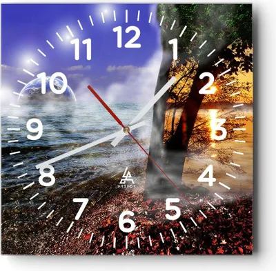 Produktbild von Wanduhr - Quadrat - Glasuhr - Abstraktion Umwelt Erde - 30x30cm - Schleichendes Uhrwerk - Lautlos - zum Aufhängen bereit - Dekoration Modern - Wanddekoration aus Glas - C4AC30x30-0308