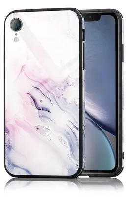 Zdjęcie produktu dla NALIA Etui na telefon iPhone XR, etui z twardego szkła z wzorem marmuru, różowo-niebieskie