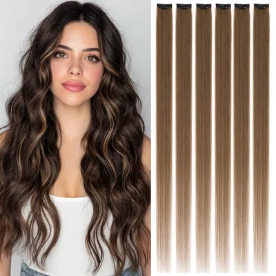 Immagine prodotto di Clip-in per extension, capelli naturali, marrone medio, 6 pezzi, 35 cm, capelli Remy, 36 grammi